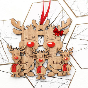 Christmas Reindeer Family, Personalized Wood Ornament - Ornament - GoDuckee