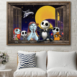 Pumpkin Family Sitting By The Window, Personalized Halloween Family Canvas Print - Poster & Canvas - GoDuckee