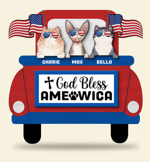 Cat God Bless Ameowica, Personalized Layered Wood Sign Stand, Gifts for Cat Lovers - Wood Sign - GoDuckee