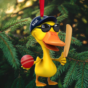 Cricket Christmas Yellow Duck - Personalized Christmas Ornament - Gift for Cricket Players - Ornament - GoDuckee