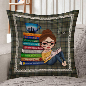 Book Just A Girl In Love With Her Books, Personalized Outlander Pillow with Book Stack Pattern - Pillow - GoDuckee