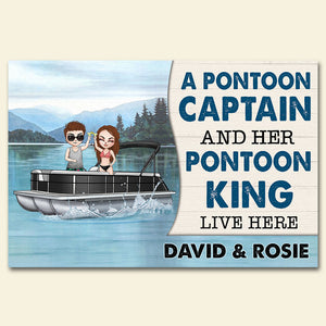 Personalized Pontoon Couple Dolls Doormat - A Pontoon Captain and Her Pontoon King - Doormat - GoDuckee