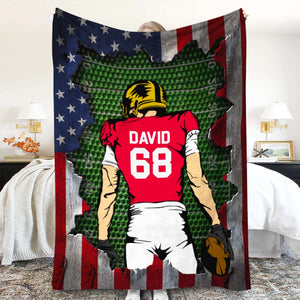 American Football Player Blanket With Classic Metal American Flag Design, Personalized Gift - Blanket - GoDuckee