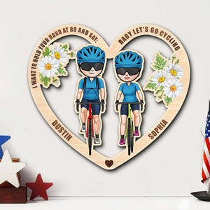 I Want To Hold Your Hand at 80 and Say Baby Let's Go Cycling, Personalized Wood Art, Gift for Him/Her - Wood Sign - GoDuckee