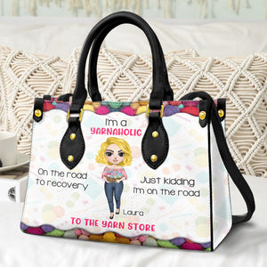 A Yarnaholic On The Road To Recovery, Personalized Leather Bag, Gifts for Crochet Lovers - Leather Bag - GoDuckee