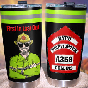 Personalized Firefighter Tumbler - First In Last Out - Custom Name, Number - Tumbler Cup - GoDuckee