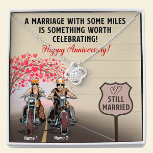 Biker Couple A Marriage With Some Miles - Personalized Love Knot Necklace - Anniversary Gift for Him/Her - Couple On The Ride - Jewelry - GoDuckee