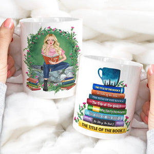 Custom Book Titles - Personalized Book and Coffee Mug - A Sitting Girl Reads Book 3HUHI180122 - Coffee Mug - GoDuckee