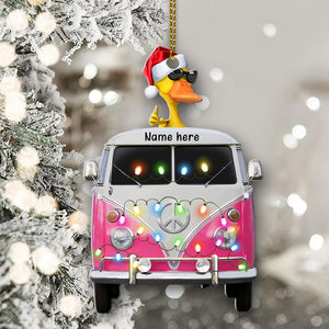 Couple Duck Christmas Ornament - Personalized Duck Christmas Gift For Camping Lover, Hippies - Ornament - GoDuckee