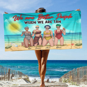 We Are Tanned People - Personalized Beach Towel - Gifts For Big Sister, Sistas, Girls Trip - Leopard Pattern - Beach Towel - GoDuckee