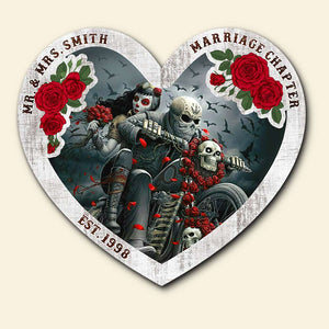 Biker Couple Marriage Chapter, Personalized Couple Wood Sign for Couple, Romantic Ride - Wood Sign - GoDuckee