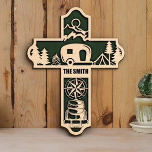 Camping Car Cross - Personalized 3D Wood Art - Gift for Campers - Wood Sign - GoDuckee