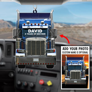Trucker Car With Upload Image - Personalized Flat Car Ornament - Gift for Trucker - Ornament - GoDuckee