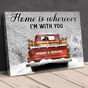Custom Couple's Name Poster - Snow & Red Truck - Home Is Wherever I'm With You - Poster & Canvas - GoDuckee