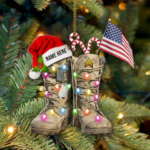 Military Boots With Amercian Flag - Personalized Christmas Ornament - Christmas Gift For Veteran - Ornament - GoDuckee
