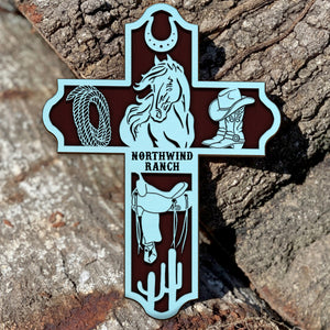 Cowboy Horse Cross - Personalized 3D 2-Layered Wood Art - Gift for Horse Lovers - Wood Sign - GoDuckee