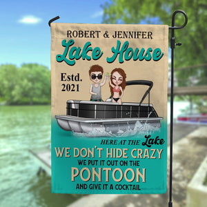 Pontoon We Don't Hide Crazy - Personalized Flag - Gift for Couple - Doll on The Pontoon - Flag - GoDuckee