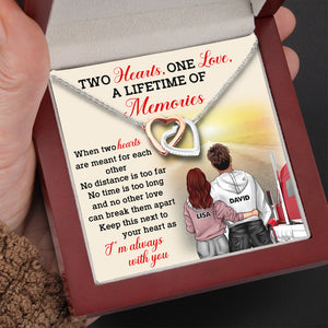 Personalized Trucker Couple - Interlocking Hearts Necklace - Two Hearts One Love, A Lifetime Of Memories Message Card - Jewelry - GoDuckee