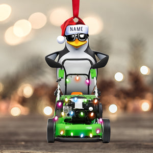 Lawn Mower Penguin With Christmas Light - Personalized Christmas Ornament - Gift For Gardening Lovers - Ornament - GoDuckee