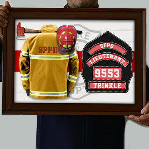 Personalized Firefighter Shield and Uniform Poster - Thin Red Line Flag - Poster & Canvas - GoDuckee