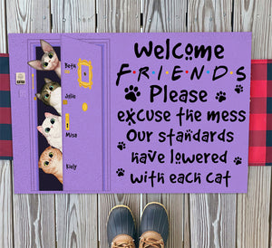 Personalized Cat Breeds Welcome Mat - Please Excuse The Mess - Purple Friends Door - Doormat - GoDuckee