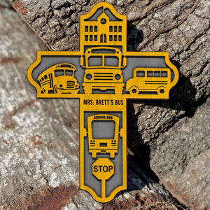 Bus Driver Cross - Personalized 3D 2-Layered Wood Art - Gift for Bus Drivers - Wood Sign - GoDuckee