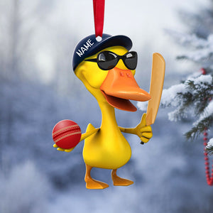 Cricket Christmas Yellow Duck - Personalized Christmas Ornament - Gift for Cricket Players - Ornament - GoDuckee