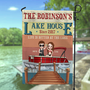 Pontoon Lake House Life Is Better At The Lake - Personalized Flag - Gift for Couple - Couple On A Pontoon - Flag - GoDuckee
