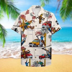 Lineman Hawaiian Shirt, Aloha Shirt with bucket truck pattern - Hawaiian Shirts - GoDuckee