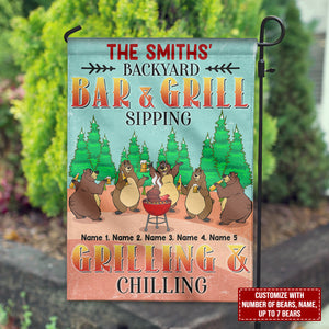 Personalized Gifts For Bear Family, Grilling and Chilling With Bear Family Custom Flag - Flag - GoDuckee