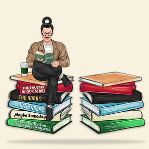 Reading Man Bookstack, Personalized Acrylic Ornament - Ornament - GoDuckee