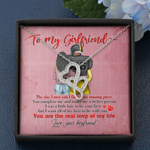 Personalized Football Couple - Double Hearts Necklace - To My Girlfriend Message Card - American Football - Jewelry - GoDuckee