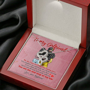 Personalized Football Couple - Double Hearts Necklace - To My Girlfriend Message Card - American Football - Jewelry - GoDuckee