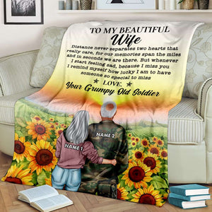 Personalized Military Couple Blanket - Distance Never Separates Two Hearts That Really Care - Sunflower - Blanket - GoDuckee