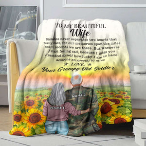 Personalized Military Couple Blanket - Distance Never Separates Two Hearts That Really Care - Sunflower - Blanket - GoDuckee