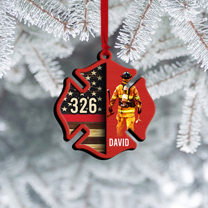 Firefighter Shield - Personalized Wood Ornament - Gift for Firefighters - Back Firefighter - Ornament - GoDuckee