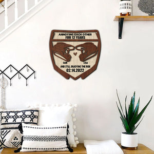 Motocross Helmet Couple Wood Art - Annoying Each Other For 12 Years And Still Enjoying The Ride - Wood Sign - GoDuckee