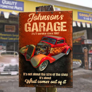 Custom Hot Rod Garage Metal Sign - It's Not About The Size Of The Shop Racing Car - Metal Wall Art - GoDuckee