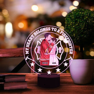 Firefighter Couple My Heart Belongs To A Firefighter Personalized Led Night Light - Led Night Light - GoDuckee
