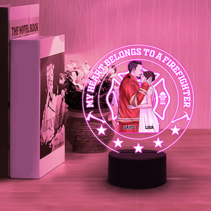 Firefighter Couple My Heart Belongs To A Firefighter Personalized Led Night Light - Led Night Light - GoDuckee