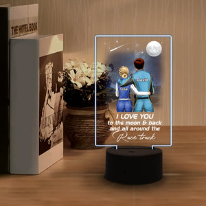 Racing Couple I Love You To The Moon & Back And All Around The Race Track Personalized Led Night Light Gift For Couples - Led Night Light - GoDuckee