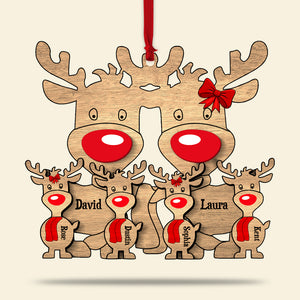 Christmas Reindeer Family, Personalized Wood Ornament - Ornament - GoDuckee