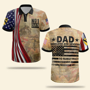 Veteran Dad Dedicated and Devoted To Family Friends Freedom, Personalized Polo Shirt, Gifts for Dads - AOP Products - GoDuckee