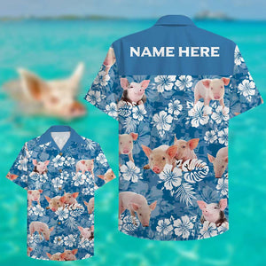 Custom Farmer's Name Hawaiian Shirt - Pig & Floral Pattern - Hawaiian Shirts - GoDuckee