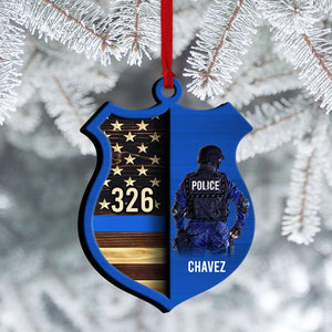 Police Shield - Personalized Wood Ornament - Gift for Police - Ornament - GoDuckee