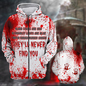 Blood Splatter All Over Print Shirts, Blood Stains Are Red, They'll Never Find You - AOP Products - GoDuckee