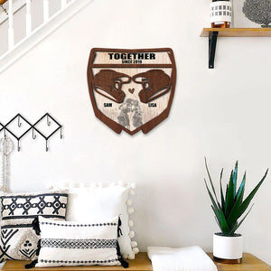 Motocross Couple Helmet Personalized 3D 2-Layered Wood Art - Wood Sign - GoDuckee
