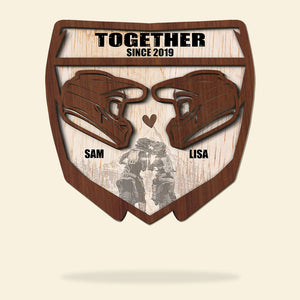 Motocross Couple Helmet Personalized 3D 2-Layered Wood Art - Wood Sign - GoDuckee