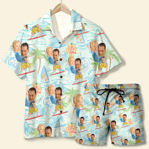 Custom Face Surfing Hawaiian Shirt and Men Beach Shorts - Hawaiian Shirts - GoDuckee