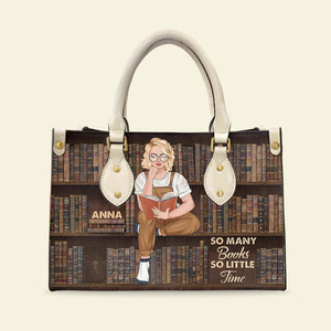 So Many Books So Little Time, Personalized Reading Girl Leather Bag - Leather Bag - GoDuckee